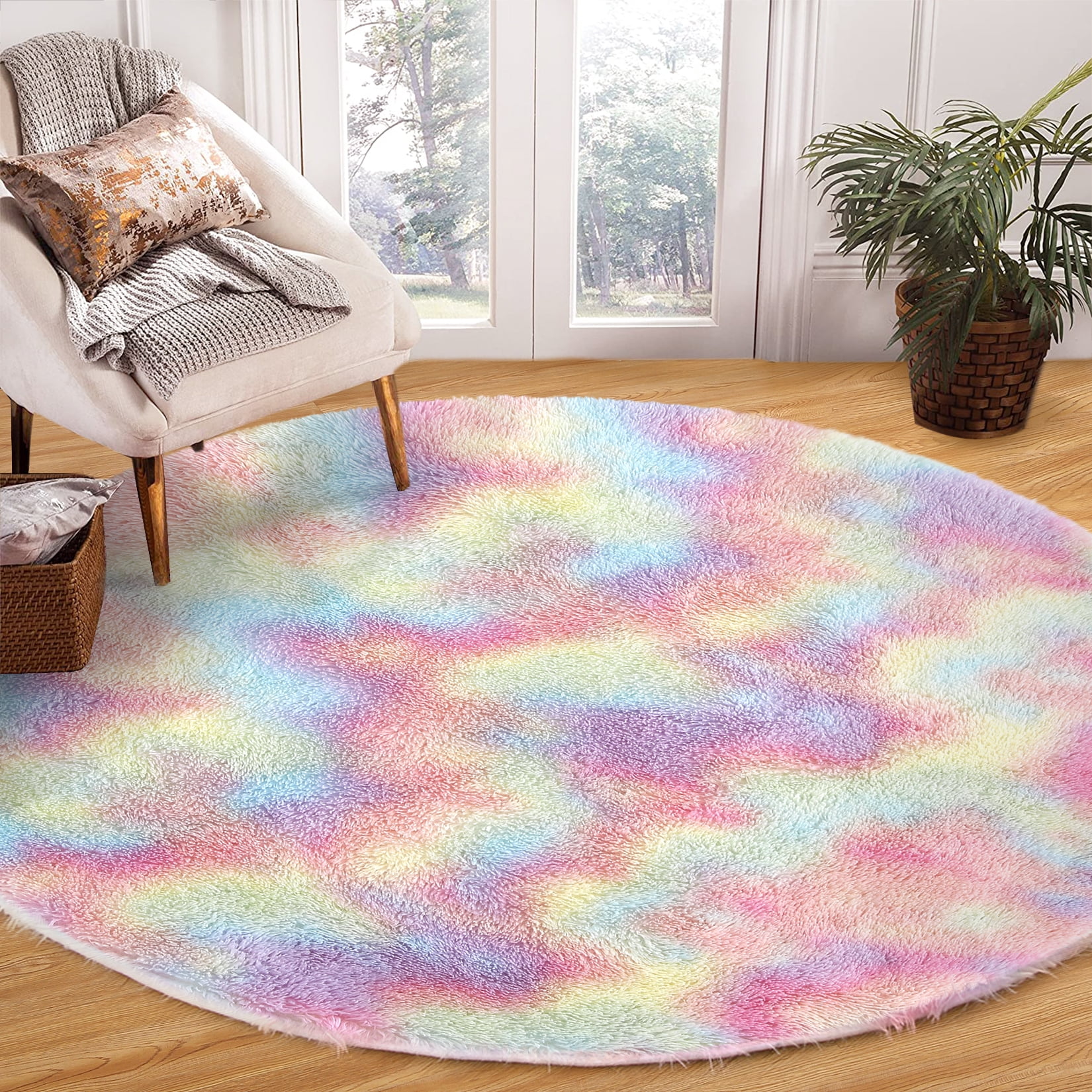 Cute Colorful Rug GlowSol Cute Rainbow Shag Fluffy Shaggy Rug for Kids Bedroom, 5'x5 ...