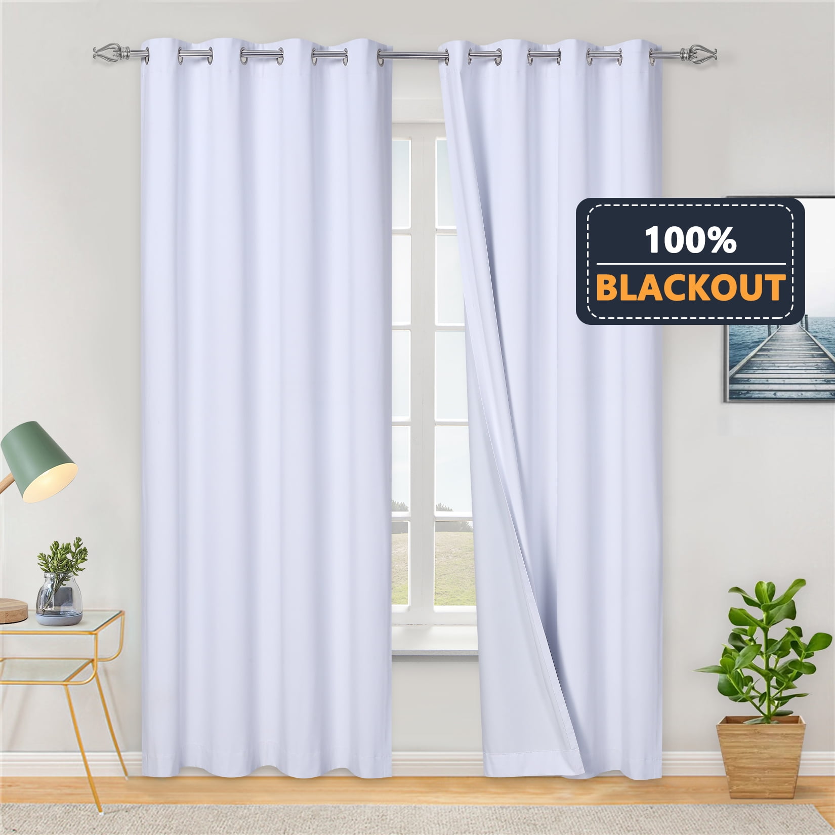 Light Beige Extra Wide Performance Linen Hotel Blackout Curtain