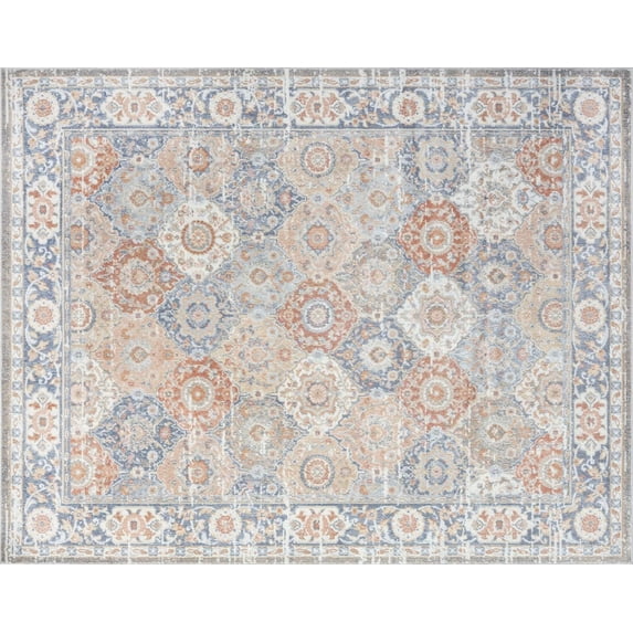 GlowSol Indoor Persian Area Rug 5' 3" x 7' 3" Vintage Floral Pattern Non Shedding Anti-Slip Low Pile Rug for Living Room Bedroom, Blue/Orange