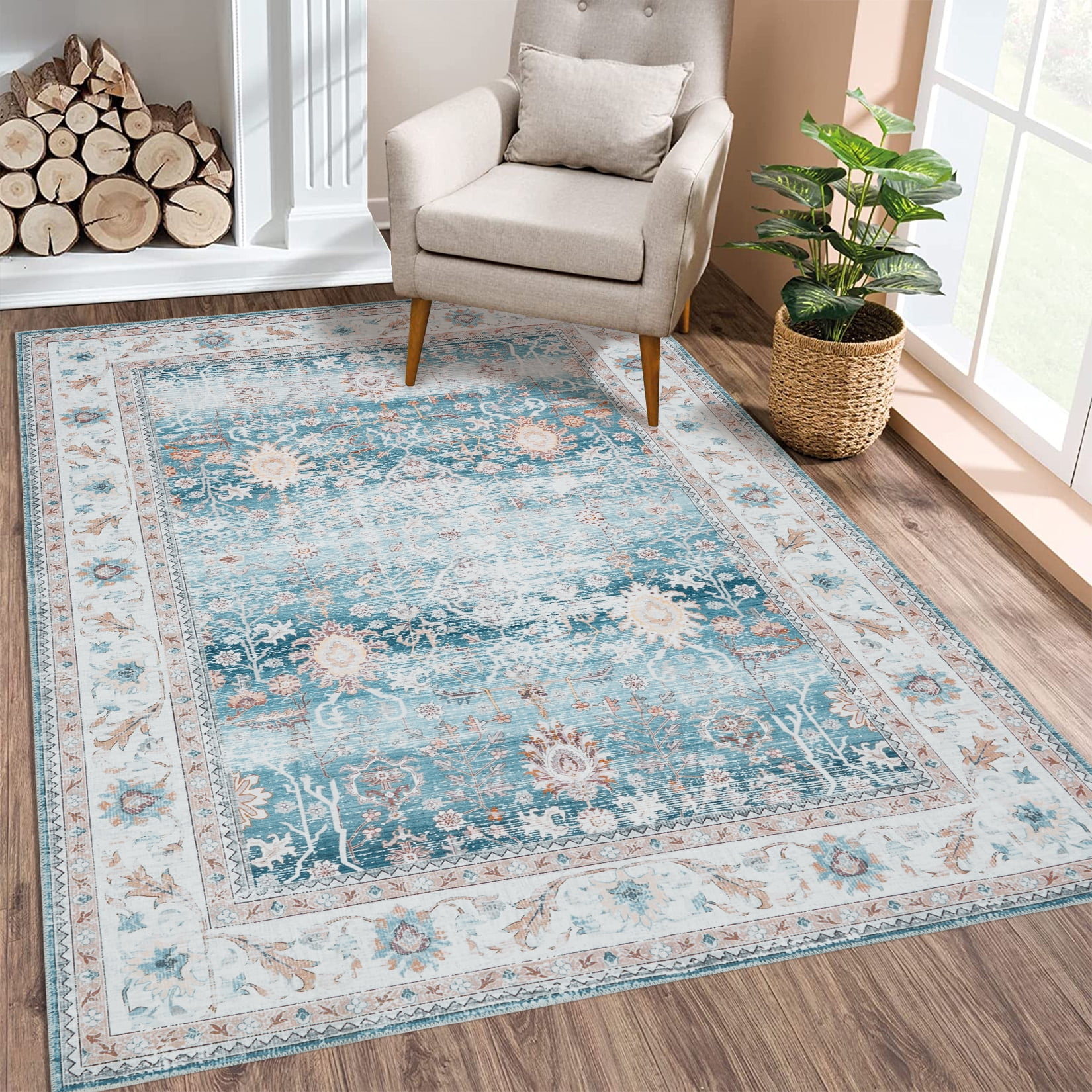 GlowSol Large Area Rug 8' x 10' Vintage Persian Area Rug Floral Print ...