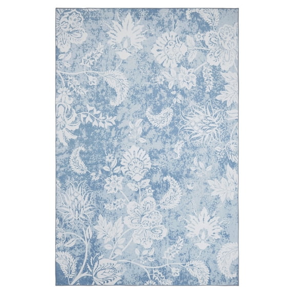 GlowSol Living Room Bedroom Area Rug 5' x 7' Vintage Floral Floor Cover Foldable Indoor Rug Non-Slip Accent Distressed Throw Rugs, Blue