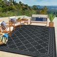 thumbnail image 1 of GlowSol Moroccan Outdoor Rug 6x9 Reversible Plastic Straw Rug Indoor Outside Modern Floor Mat Rug for Outdoors RV Backyard Deck Picnic Beach Camping, Black Gray, 1 of 6