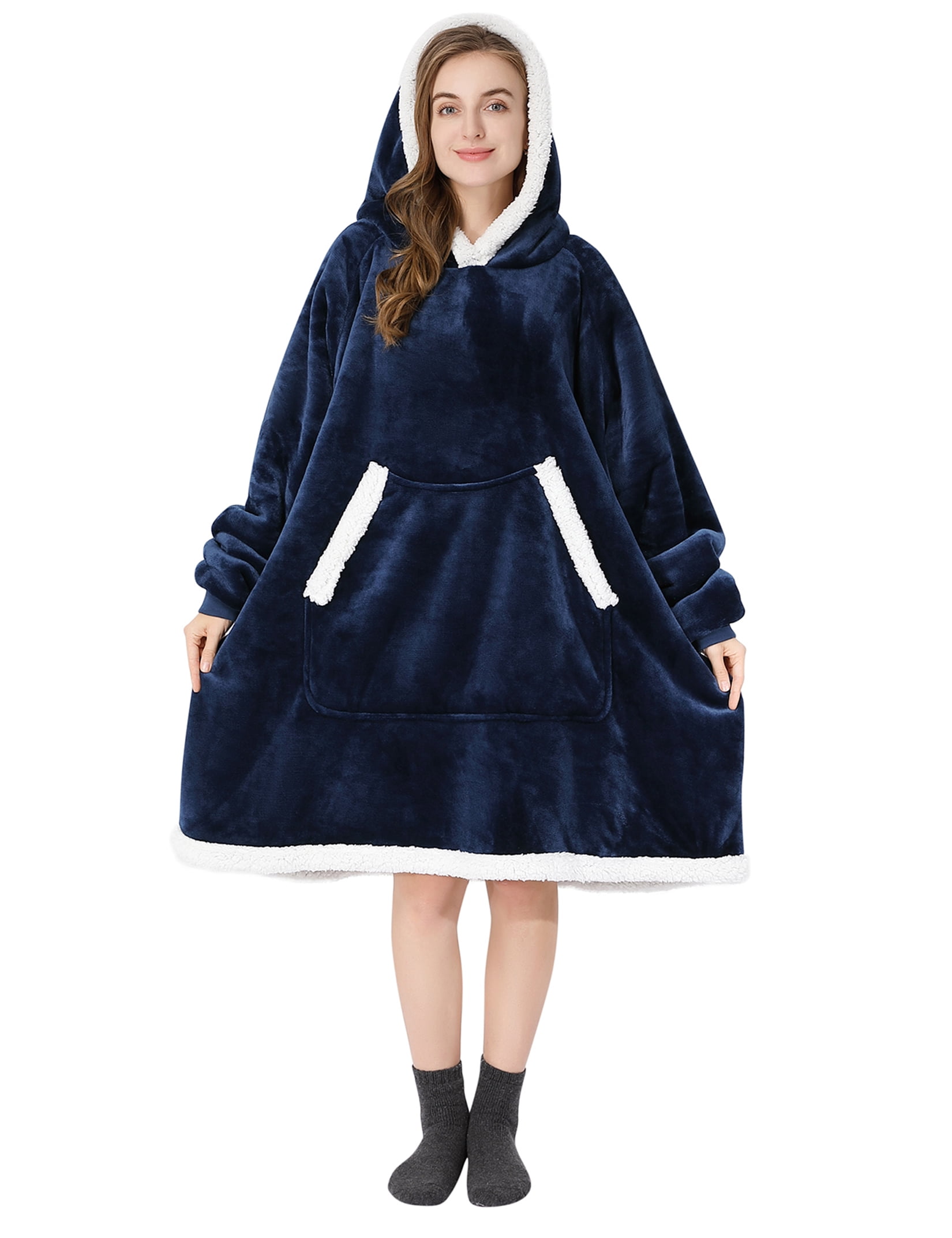 GlowSol Navy Blue Giant Hoodie Blanket Sweatshirts Wearable Blanket