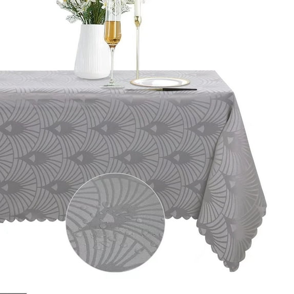 GlowSol Rectangle Tablecloth 60x84 inches Heavy Weight Waterproof Wrinkle Free Fabric Tablecloth Decorative Jacquard Floral Table Cover, Light Gray
