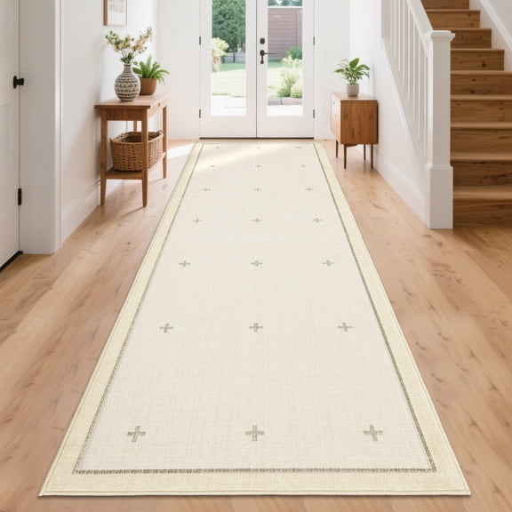 GlowSol Rice Runner Rug 2x6, Washable Indoor Carpet, Non-Slip Faux Wool Hallway Runner, Modern Entryway Rug for Bedroom Living Room
