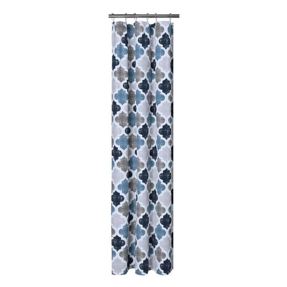 GlowSol Shower Curtain 35"W x 72"L Geometric Quatrefoil Patterned Modern Poly-Cotton Stall Fabric Shower Curtain for Bathroom, Navy Blue Gray, 1 Panel