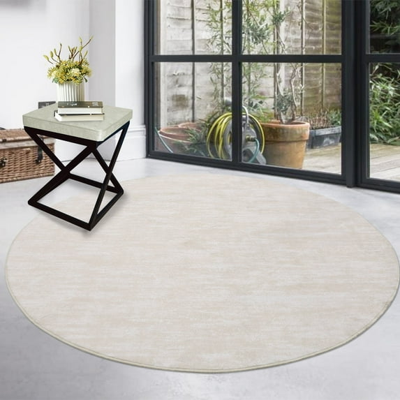 GlowSol Solid Area Rug 4' Round Washable Indoor Circle Area Rug Contemporary Area Rug for Laundry Room Dorm Nursery, Light Beige