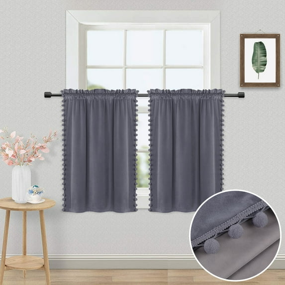 GlowSol Velvet Kitchen Curtain Room Darkening Tier Curtains for Cafe Bedroom Bathroom Living Room, 26"W x 30"L 2 Panels, Gray