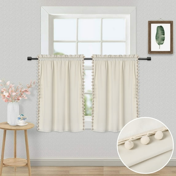 GlowSol Velvet Kitchen Curtain for Bathroom 24 inches Room Darkening Tier Curtains Cafe Curtains for Bedroom Bathroom Living Room, 2 Panels, Cream
