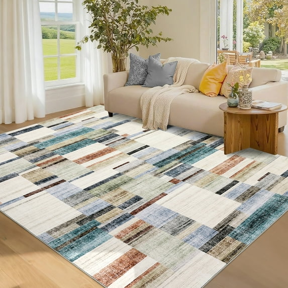 GlowSol Washable 8'x10' Geometric Rugs for Living Room Bedroom Modern Soft Non Slip Low Pile Farmhouse Area Rugs, Multi