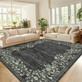 thumbnail image 1 of GlowSol Washable Area Rug 10' x 13' Modern Floral Border Rug Non Slip Non Shedding Throw Rugs for Living Room Bedroom, Black, 1 of 8
