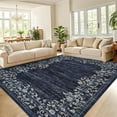 thumbnail image 1 of GlowSol Washable Area Rug 5' x 7' Modern Floral Border Rug Non Slip Non Shedding Throw Rugs for Dorm, Blue, 1 of 8