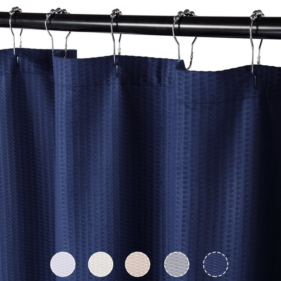 GlowSol Waterproof Extra Long Shower Curtain, 72"x96" Microfiber Fabric Shower Curtain with Embossed Pattern for Bathroom Hotel Quality, Navy Blue
