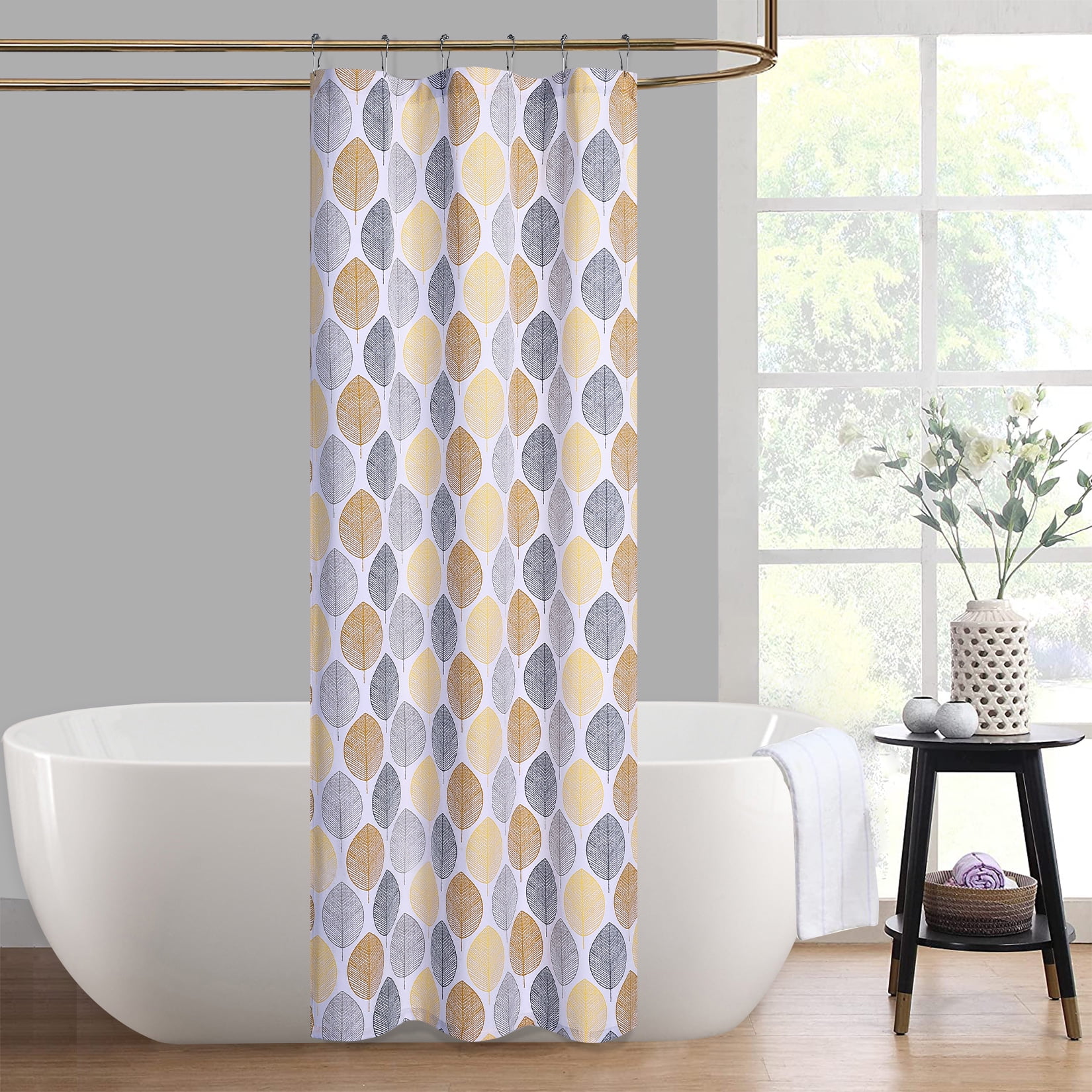 GlowSol Yellow Fabric Shower Curtain Machine Washable Farmhouse