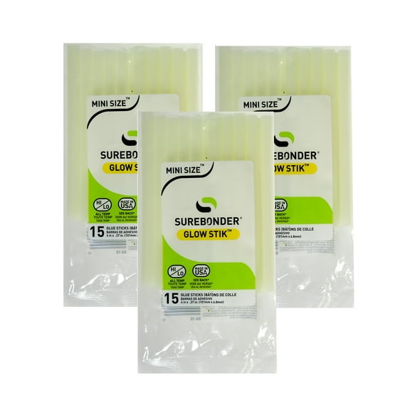GlowStik Glow-in-the-Dark Mini Glue Sticks 4 in. x .27 in., pack of 15 (pack of 3)