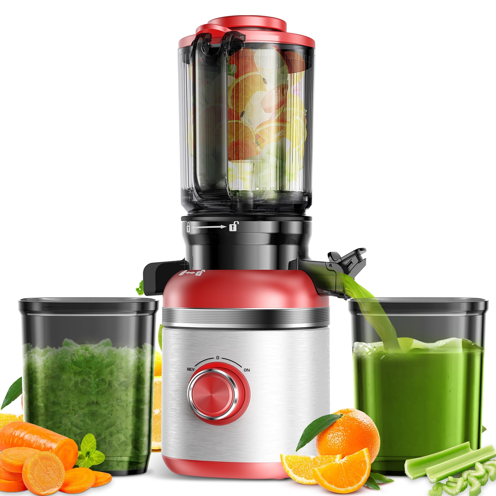 GlowWise Cold Press Juicer Machine 4.35 Extra Wide Feed Chute, Quiet Masticating Juicer for Fruits & Vegetables, Easy to Clean & Assemble, Ideal for Home Kitchens, Healthy Families & Fitness Lovers