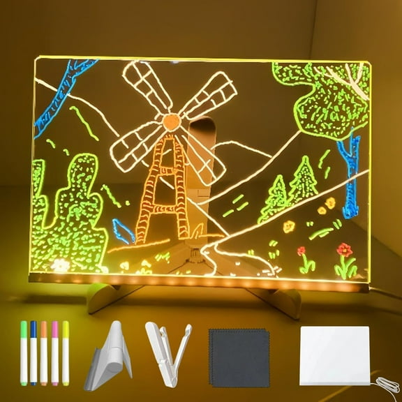 Glowboard - LED Light-Up Writing & Drawing Board, Glowboard LED Drawing Board, 7.9"X11.8" 7 Colors Acrylic Dry Erase Board with Light, Note Board with Colors, Holiday Trend Gift (7.9 * 7.9in)