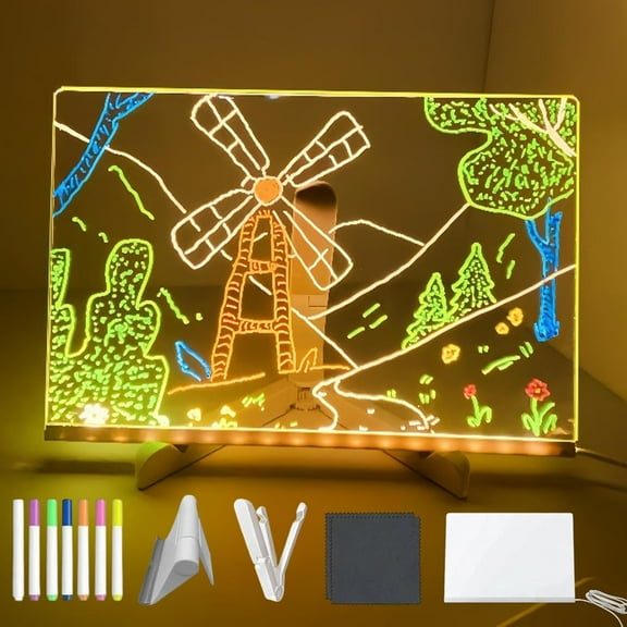 Glowboard - LED Light-Up Writing & Drawing Board, Glowboard LED Drawing Board, 7.9"X11.8" 7 Colors Acrylic Dry Erase Board with Light, Note Board with Colors, Holiday Trend Gift (7.9 * 11.8in)