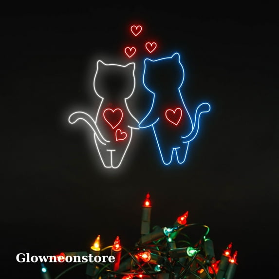 Glowcouple Cat Neon Sign, Couple Cat Led Light Sign, Couple Cat Led Sign, Cat Lover Gifts