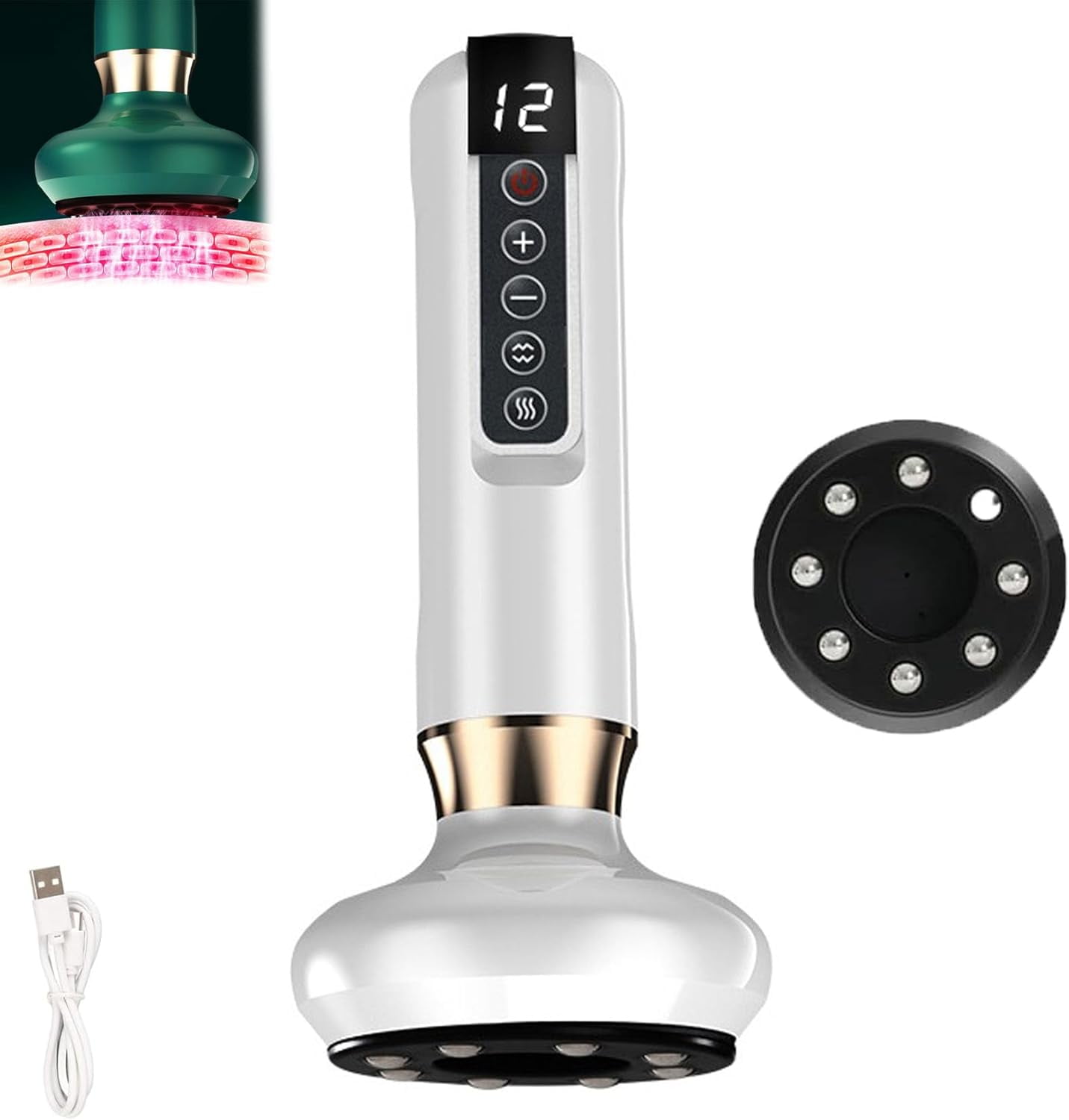 Glowfit Cellulite Massager, Milow Glow Fit Cellulite Massager with Suction, Handheld Anti Cellulite Massage Tool with 12 Levels, Cellulite Massage for Neck, Legs (White)
