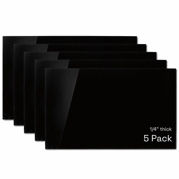 Glowforge Proofgrade Black Cast Acrylic Sheets 12 x 20 in, 1/4" Thick, 5 Pack, Glossy Opaque Acrylic for Laser Cutting & Engraving