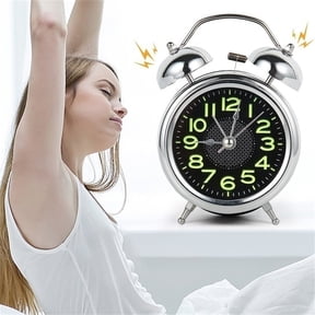 GlowinThe Dark Clock, Alarm Clock Analog, 3 In, Chrome Housing, Bell Alarm, Analog Alarm, Luminous Dial, Moving Clock Hands, Entryway Table, 1 Pc