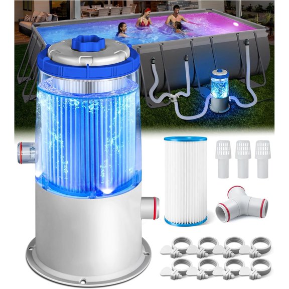 Glowing 1000 GPH Above Ground Pool Filter Pump with Built-in Blue LED Light | Pool Filter Pump System | Water Circulation & Filtration up to Clean and Clear Water