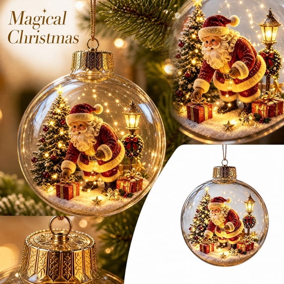 Glowing 3D Christmas Story Ornament, 3.9 Inch Illuminated Mini Holiday Scene Hanging Ball, LED Light Up Xmas Decoration Ornament, Festive Decor for Mantel Window