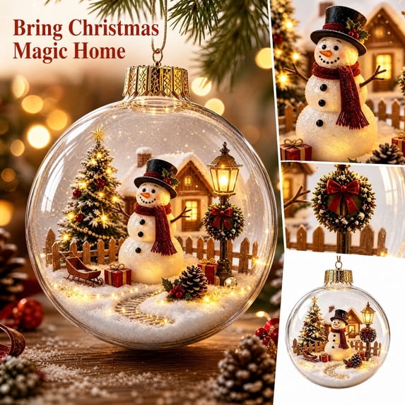 Glowing 3D Christmas Story Ornament, 3.9 Inch Light‑Up Mini Winter Holiday Scene Hanging Ball, Warm LED Light Christmas Decor for Mantel Window Shelf, Collectible Xmas Keepsake Gift