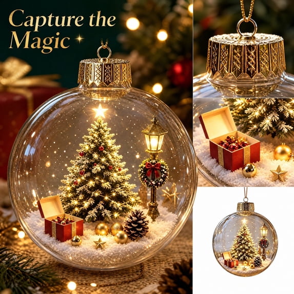Glowing 3D Christmas Story Ornament, 3.9" LED Glowing Mini Winter Scene Hanging Decoration Ball, Lighted Christmas Tree Bauble, Holiday Decor for Mantel, Window, Shelf