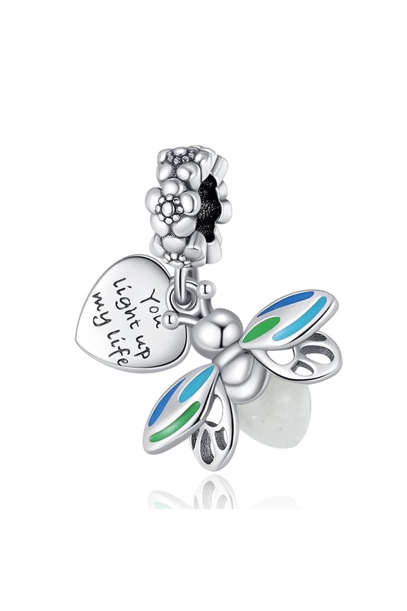 Glowing-At-Night Enamel Firefly S925 Double Dangle Charm for Women Bracelet & Necklace Pendant