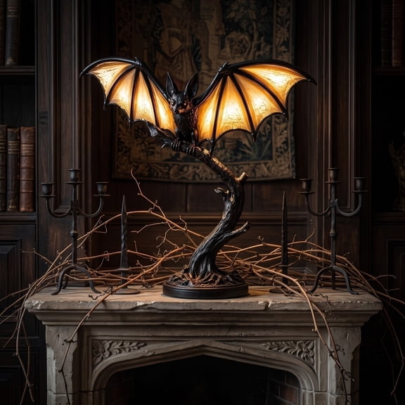 Glowing Bat Table Lamp, Resin Bat Figurine Light For Gothic Indoor Desktop And Halloween Ambient Decoration