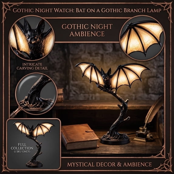 Glowing Bat Table Lamp Resin Night Light Decor for Halloween Party Home Office Tabletop Ornament Gothic Style Holiday Gift Lighting, 1Pack Glowing Bat #C