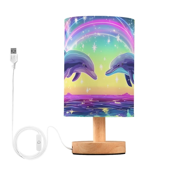 Glowing Beach Dolphin Jumping Flowers Table Lamp with USB Port LED Warm Light Lamp Night Light Home Decor