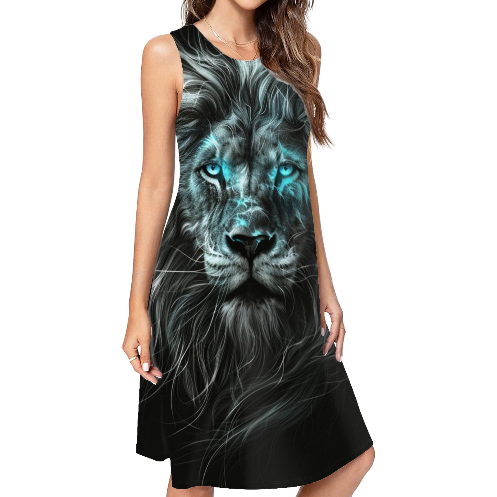 Glowing Blue Eyed Lion Portrait Dress Loose Women #39 S Dress Beach Dresses Glowing Blue Eyed Lion Portrait Dress Loose Women #39 S Dress Beach Dresses
