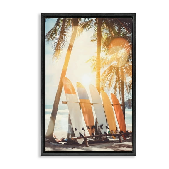 Stupell Industries Glowing Bokeh Sunshine Surf Black Framed Floater Canvas Wall Art, design by LSR Design Studio, 31 x 21