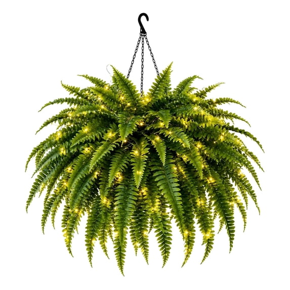 Stringing Plants Glowing Boston Ferns with Lights, Pre-Lit Artificial Hanging Plants, 88 ...