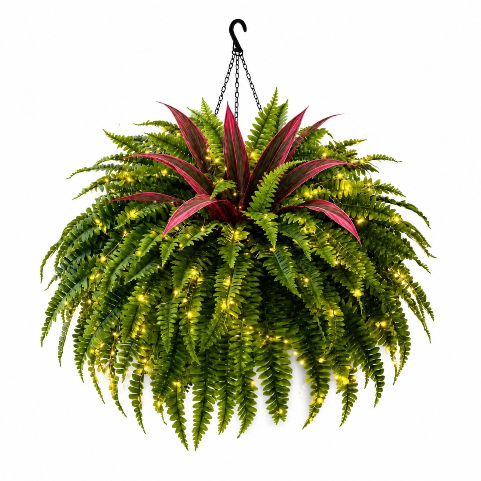 Stringing Plants Glowing Boston Ferns with Lights, Pre-Lit Artificial Hanging Plants, 88 ...