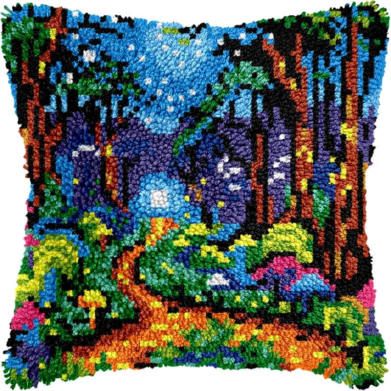 Glowing Busues Undergrowth Latch Hook Pillow Kits Pillow Cover with Pattern Printed Canvas Sofa Hooking Pillowcase Cushion Crafts Embroidery Latch Hooking Crochet Starter Kits 17x17 inch(1)
