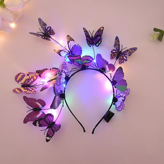 Glowing Butterfly Headband with LED Lights Baby Shower Birthday Decorations Girls Butterfly Hairbands Wedding Bridesmaids Gifts (B06 (3))
