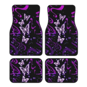 Glowing Butterfly Purple Background Floor Car Mat Universal Fit Car Floor Mats Fit for SUV Vans sedans Trucks Set of 4