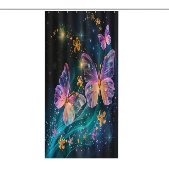 Glowing Butterfly Stars Fantasy Print Shower Curtain,Cloth Fabric Waterproof Polyester Bathroom Home Decor Set with Hooks