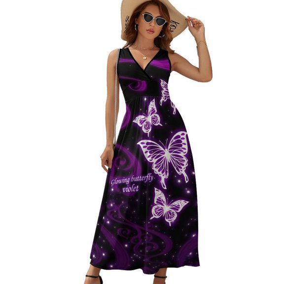 Glowing Butterfly Violet Sleeveless Dress Dresses Women Summer Evening Dresses Ladies Bohemia Long Dresses