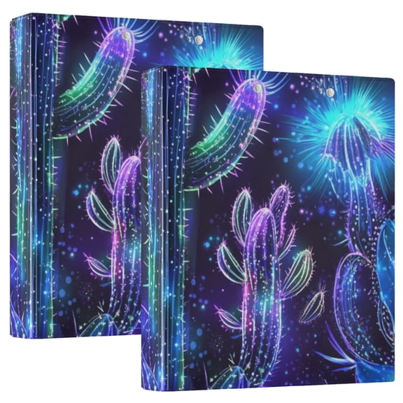 Glowing Cactus Flowers 3 Ring Binders 1.5 inch Hardcover File Folders with Interior Pockets A4 Size Organizer for School Office Hospital