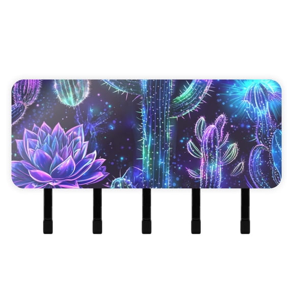 Glowing Cactus Flowers Key Holder for Wall Mail Holder Organizer with 5 Key Hooks Wall Mount Key Rack with Shelf