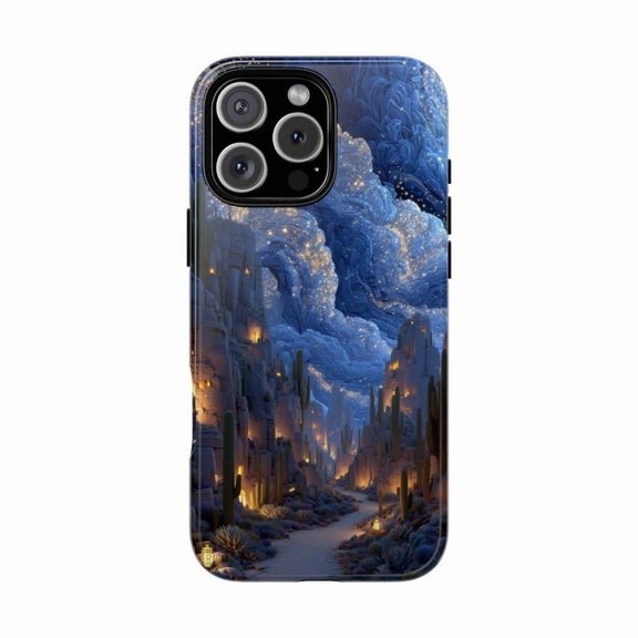 Glowing Cactus Valley Night Desert Fantasy Scene Case for iPhone 17 16 15 14 13 12 11 Pro Max