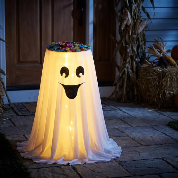 Glowing Candy Bowl with Remote LED, Color-Changing Light, Sturdy Stand, Indoor Outdoor Party Decor, Treat Container, Reusable(A)
