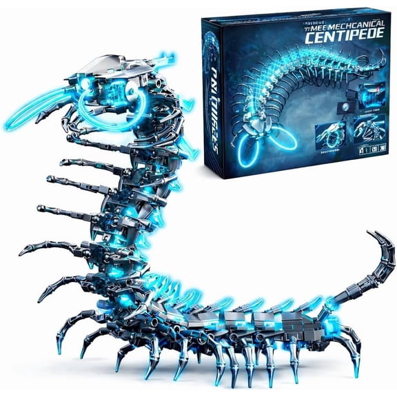 Glowing Centipede Building Set, Articulated Model with Rotating Light-Up Head & Tail, Multi-Joint Poseable Figure, 698-Piece