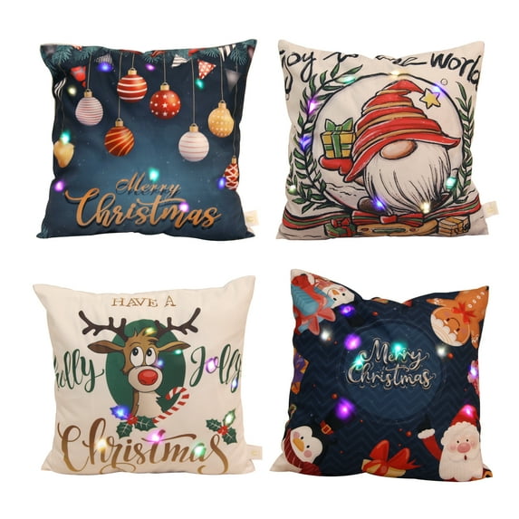 Glowing Christmas Decorative Pillow Covers, 18x18 Inch Pillow Cover, Set of 4 Decorations Xmas Series Cushion Cover