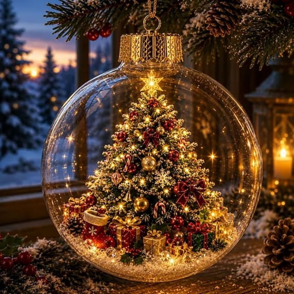 Glowing Christmas Diorama Ornament, Glowing Christmas Story Ornament, Light-Up Mini Holiday Scene with Warm LED Light, Holiday Decoration
